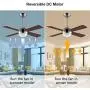 Ovlaim 48 Inch Ceiling Fan with Remote Control, DC Motor LED Light Ceiling Fan Modern 4 Wood Fan Blade Noiseless Reversible Motor, Indoor Ceiling Fan with 6 Speed ,Brown