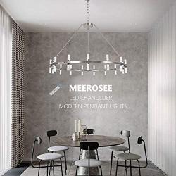 MEEROSEE Brushed Nickel Chandelier Modern LED Farmhouse Chandeliers Large D43.3'' Acrylic Shade 30 Lights Island Round Dining Room Pendant Lighting Fixture for Kitchen Living Room Foyer Dimmable