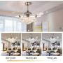 42 Modern Crystal Ceiling Fan Light Invisible Retractable Fan Blades Lamp Chandelier LED Silver with Remote Control 3 Speeds 3 Colors for Living Room Bedroom (Silver)