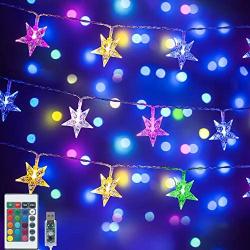 Color Changing Star String Lights,16.4 ft 50 LED USB Powered Star Fairy Lights with Remote Control for Teen Girls Bedroom Kids Room New Year Christmas Party Indoor Outdoor Decorations - 16 Colors