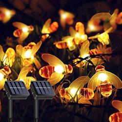 LiyuanQ Solar String Lights, 2 Pack 30 LED Solar Bee Fairy Lights 8 Modes Copper Wire Lights Waterproof Outdoor String Lights for Garden Patio Gate Yard Party Wedding Indoor Bedroom (Warm White)