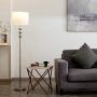 CO-Z Modern Floor Lamp with White Drum Shade, Contemporary Tall Lamp with Silver Steel Balls Stacked, Standing Lamp in Nickel Finish for Living Room, Bedroom, Office