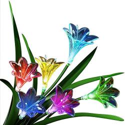NFESOLAR Solar Lights Outdoor Decorative, Upgraded Solar Garden Lights with New Material and Bigger Battery, Multi-Color Changing Lily Solar Flower Lights for Patio, Yard, Pathway(2 Pack)