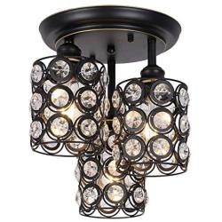 HMVPL Ceiling Lights Fixtures, 3-Lights Semi Flush Mount Kitchen Close to Ceiling Lamp, Crystal Pendant Lighting Collection for Island Dining Room Hallway Entry Bedroom