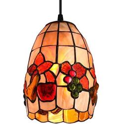 LITFAD Tiffany LED Pendant Lighting Fruit Pattern Shell Bell Shade One Light Mini Pendant Lamp Ceiling Hanging Light for Dining Room Restaurant Coffee Shop Bar