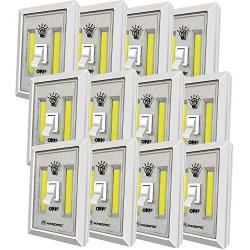 LED Night Light, Kasonic 200 Lumen Cordless COB LED Light Switch, Under Cabinet, Shelf, Closet, Garage, Kitchen, Stairwell and More, Battery Operated (12 PACK)