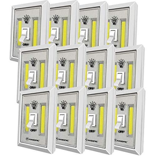 LED Night Light, Kasonic 200 Lumen Cordless COB LED Light Switch, Under Cabinet, Shelf, Closet, Garage, Kitchen, Stairwell and More, Battery Operated (12 PACK)