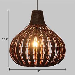 Modern Weave Wicker Hanging Lamp -KWOKING Lighting 1 Light Indoor Lighting Fixture Gourd Rattan Pendant Chandelier Natural Woven Light for Hallway Dining Room - 14''Width