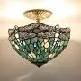 Tiffany Ceiling Fixture Light W12H11 Inch Semi Flush Mount Sea Blue Stained Glass Crystal Bead Dragonfly Lampshade S147 WERFACTORY Lamps Kid Living Room Bedroom Kitchen Island Bar Hallway Tiffany Ceiling Fixture Light W12H11 Inch Semi Flush Mount Sea Blue Stained Glass Crystal Bead Dragonfly Lampshade S147 WERFACTORY Lamps Kid Living Room Bedroom Kitchen Island Bar Hallway