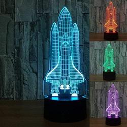 YKLWORLD Rocket Night Light 3D Illusion Lamp LED Space Shuttle Nightlight 7 Color Changing Touch Sensor Desk Table Lamp with USB Cable Decoration for Nursery Bedroom Kids Boys Birthday Gifts