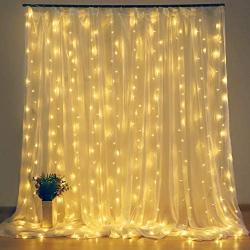 Dooit 9.8ft6.5ft300LED Curtain String Lights 8 Modes 29v UL Plug in Decor for Christmas Party Wedding Ceremony Home Garden Bedroom Indoor/Outdoor （Warm White