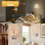 Bedside Wall Mount Light with Dimmable Switch and Outlet, Swing Arm Fabric Shade Wall Sconce Light with USB Port and Plug in Cord, Satin Nickel Wall Lamp for Bedroom, Living Room and Hotel