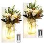 Mason Jar Wall Candlestick Lighting, Home Decoration, Living Room, Bathroom, Hanging Retro Wall Closet 6 Hours LED Lighting with Remote Control(2 Sets)