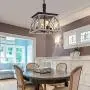 Q&S Farmhouse Vintage Chandelier, Rustic Pendant Light,Industrial Hanging Light Fixture for Dining Room Kitchen Island,Wrought Iron ,ORB+Oak White 4 Lights E26