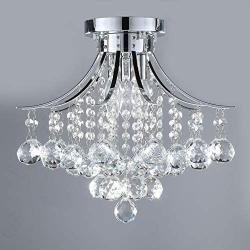 CO-Z Raindrop Crystal Chandelier, Flush Mount Ceiling Light Fixture with 3 Lights for Bedroom Living Room Dining Room Bedroom Hallway Entry, 180W Modern Crystal Ceiling Light with 3 Lights, UL Listed