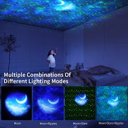 KOOVON Night Light Star Projector, 3 in 1 Galaxy Light Projector with Moon, Star, LED Moving Nebula Cloud for Kids Baby Bedroom/Game Rooms/Home Theatre, Built-in Voice Control, 120° Adjustable Angle