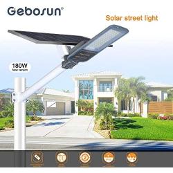 Gebosun 180w Solar Street Lights Outdoor Lamp,180 Led 8400 Lumen with Remote Control Mounting Bracket ,Dusk to Dawn Security Led Flood Light for Basketball Court ,Yard, Garden, Parking lot,Backyard