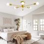 Modern Gold Sputnik Chandelier 6-Light Flush Mount Ceiling Light, Mid Century Pendant Lamp Lighting Fixture for Dining Room Living Room Bedroom Kitchen Cafe Bar
