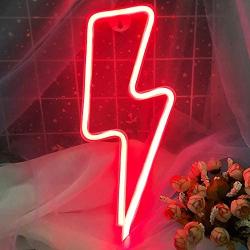 Protecu Red Neon Sign Lightning Bolt, LED Neon Decorative Lights for Wall Decor, Neon Sign Shaped Decor Light, USB/ Battery Operated LED Neon Light Sign for Kids, Christmas, Party, Room Decorations (Red)