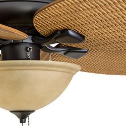 Honeywell Ceiling Fans 50507-01 Palm Island 52-Inch Tropical Ceiling Fan with Tuscan Bowl Light, Five Leaf/Wicker Blades, Indoor/Outdoor, Sandstone