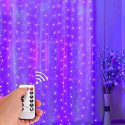 Christmas Light Curtain - 300 LED 9.84FT Curtain with Lights, USB Powered 8 Mode Setting White Curtain Lights for Bedroom, Party Christmas, Valentines Day, Wedding (Purple)