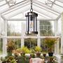 MOTINI Outdoor Pendant Light Fixture for Porch, 1-Light Exterior Hanging Lantern in Black and Wood Finish with Clear Ribbed Glass, Bulb Included