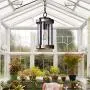 MOTINI Outdoor Pendant Light Fixture for Porch, 1-Light Exterior Hanging Lantern in Black and Wood Finish with Clear Ribbed Glass, Bulb Included