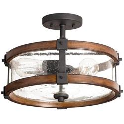 Kichler 38171 Distressed Semi Flush Mount Light, 3, Black Metal and Wood