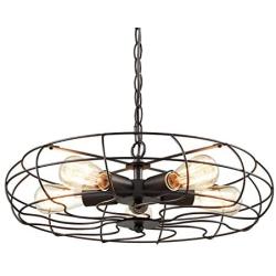 YOBO Lighting Industrial Chain Hanging Pendant Light Chandelier, 5-Light Oil Rubbed Bronze