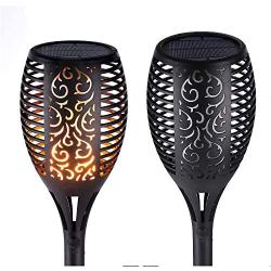 Solar Lights Outdoor, Waterproof Solar Flame Flickering Torch with 96 LEDs Solar Tiki Torches for Lawn, Patio, Yard, Garden (2 Pack)