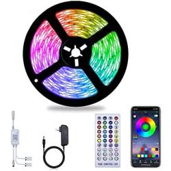 AZIMOM 16.4ft LED Strip Lights RGB Tape Light Music Sync Bluetooth DC12V 5050SMD Color Changing Waterproof Timing APP Remote Control Rope Light Strip for Bedroom Home kitchen Lighting Decoration