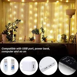 Window Curtain String Light USB Powered 300 LED 8 Lighting Modes Fairy Lights with Remote for Bedroom Party Wedding Home Garden Christmas IP65 Water Proof (9.8ft X 9.8ft, Warm White)