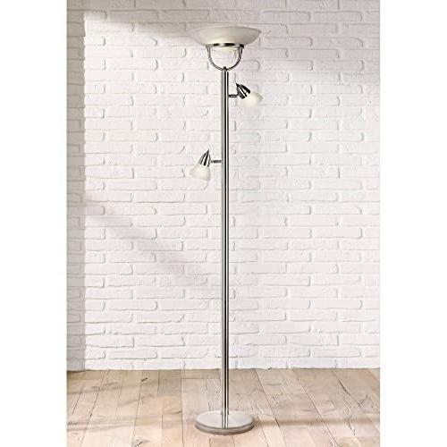 3-in-1 Design Modern Torchiere Floor Lamp 3-Light Brushed Steel White Glass Shades Pole Dimmer for Living Room Reading - 360 Lighting