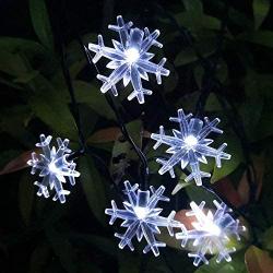 HUGSVIK 30Ft 50 LED Solar Christmas Lights Outdoor, Cold White Solar Snowflake Lights Outdoor, Waterproof Solar Christmas Snowflake Lights Outdoor Decorative for Xmas Tree Garden Yard Patio House