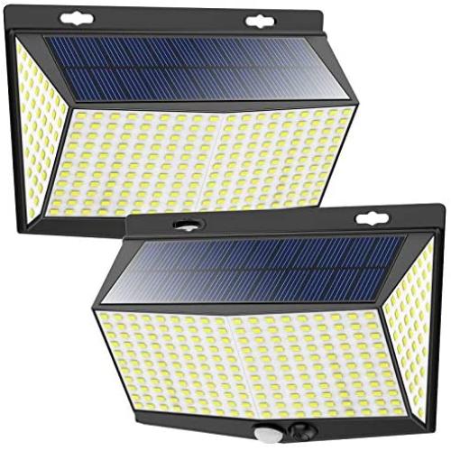 288 LED Solar Powered Motion Sensor Lights Outdoor with 3 Lighting Modes, 270° Wide Angle Lighting, IP65 Waterproof. Bright Wireless Security Flood Lights for Outside Fence Wall Yard(6500K, 2 Pack)