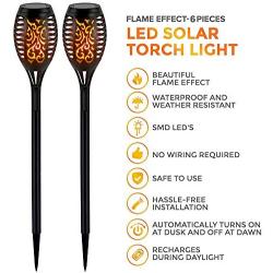 6PK Solar Lights Outdoor Pathway, Mini Solar Powered Outdoor Garden Path Torch Stake Lights for Landscape Patio Walkway Yard Driveway