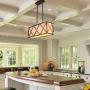 LOG BARN A03283 Farmhouse Chandeliers, Kitchen Lighting in Handmade Antique Metal and Wood Finish with Beige Linen Shade