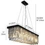 7PM W40'' x D10'' Modern Contemporary Linear Rectangle Rectangular Island Elegant K9 Crystal Chandeliers Crystal Droplets Pendant Suspension Lamp Light Fixture Hanging Dining Room Kitchen Island Black