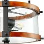 Derksic Rustic Semi Flush Mount Ceiling Light 2-Light Vintage Drum Wood Ceiling Light Fixture with Clear Seeded Glass Shade for Living Room Dining Room Kitchen Hallway Foyer Brown