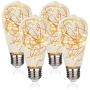 MEILUX LED Globe Fairy Light Bulb，ST64 E26 Warm White Edison Screw Night Lights,Flash Starry Decorative Copper Wire String Lights for Bedroom Living Room Festival Christmas, Non-dimmable, 4 Pack