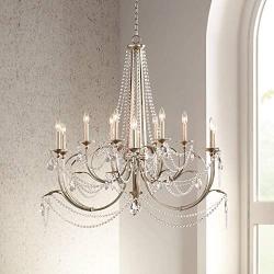 Strand Silver Leaf Large Chandelier 46'' Wide Beaded Crystal Candle 12-Light Fixture for Dining Room House Foyer Kitchen Island Entryway Bedroom Living Room - Regency Hill