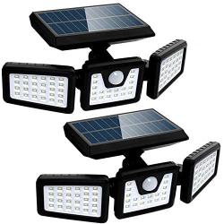 Solar Lights Outdoor with Motion Sensor, 3 Heads Security Lights Solar Powered, 70 LED Flood Light Motion Detected Spotlight for Garage Yard Entryways Patio, IP65 Waterproof 2 Pack