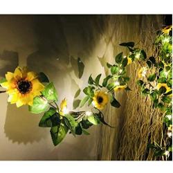 Fielegen 20 LED Artificial Sunflower Garland String Lights, 6.56ft Silk Sunflower Vines with 9 Flower Heads Battery Powered Fairy String Lights for Indoor Bedroom Home Garden Party Wedding Decor