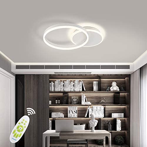 IKK Modern Ceiling Light, Dimmable LED Flush Mount Light Fixture with Remote Control, 2 Rings Acrylic Shade 35W Modern Lamp Fixture for Kitchen, Childrens Rooms, Hotel Rooms, Living Rooms