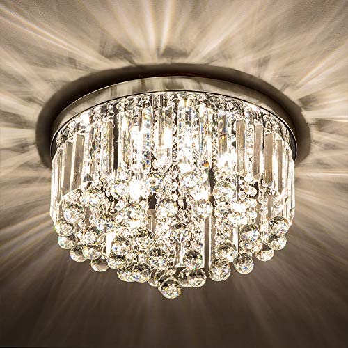 Crystal Chandelier for Bedroom Gris Modern Ceiling Light Flush Mount Ceiling Light, W15.7 x H9.56 Chandelier Lighting Fixture for Bedroom Hallway Dining Room 8 Lights(Bulbs not Included)