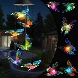 Toodour Solar Christmas Lights, Color Changing Solar Butterfly Wind Chimes, LED Decorative Mobile, Waterproof Outdoor Decorative Lights for Patio, Balcony, Bedroom, Party, Yard, Window, Garden