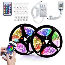 Kirameki Bluetooth LED Strip Lights 32.8ft 10m with 24 Keys IR Remote and 12V Power Supply Flexible Color Changing 5050 RGB 300 LEDs Light Strips with DIY Kit for Home, Bedroom, and Kitchen Decoration