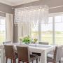 Siljoy Luxury Rectangular Crystal Chandelier Modern Led Tassels Linear Raindrop Ceiling Pendant Light Fixture for Dining Room Living Room Kitchen Island L32”x W8”x H18”
