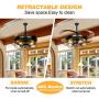 Retractable Ceiling Fans with Lights - with 5 LED Bulbs and Remote Controller 42inch Vintage Retractable Ceiling Fans