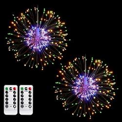 2Pcs Starburst Lights 240 LED Firework Lights Copper Wire String Lights 8 Modes Battery Operated Fairy Lights with Remote,Wedding Decorative Hanging Lights for Party Patio Garden Decoration (Colorful)